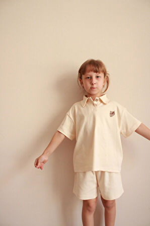 Koza Nakışlı Polo Yaka Şortlu Takım