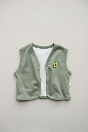 Avokado Nakışlı Çift Taraflı Yelek