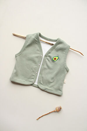 Avokado Nakışlı Çift Taraflı Yelek