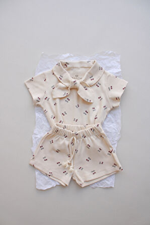 Cherry Baskı Kaşkorse Yaka Bağlamalı Takım