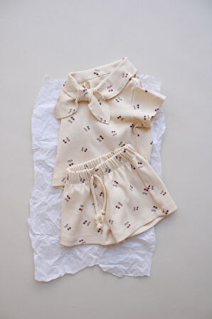 Cherry Baskı Kaşkorse Yaka Bağlamalı Takım