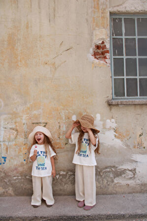 Güneş Baskılı T-shirt Müslin Pantolon Takım