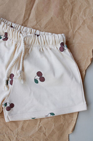 Kiraz Baskılı Bağcıklı Şort