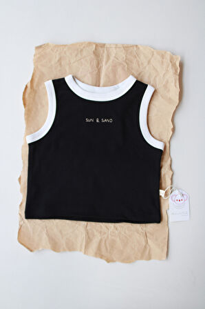 Siyah Nakışlı Biyeli Atlet