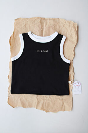 Siyah Nakışlı Biyeli Atlet