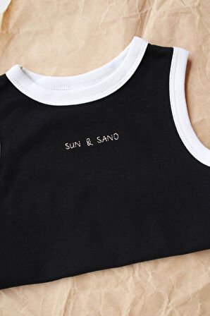 Siyah Nakışlı Biyeli Atlet