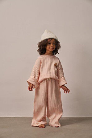 Pudra Cookie Nakışlı Dökümlü Alt Üst Takım