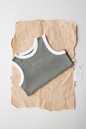 Haki Nakışlı Biyeli Atlet