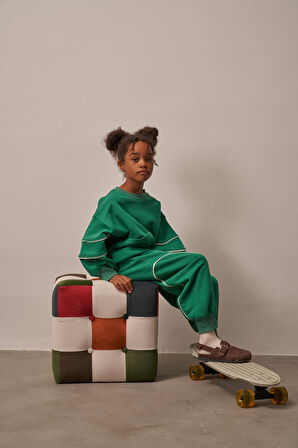 Yeşil Asimetrik Cep Detaylı Oversize Çocuk Alt Üst Takım