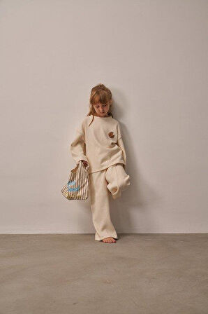 Krem Cookie Nakışlı Dökümlü Alt Üst Takım