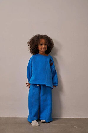 Mavi Omuz Nakışlı Asimetrik Detaylı Alt Üst Takım