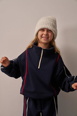 Lacivert Biyeli Fermuarlı Eşofman Takım