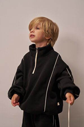 Siyah Biyeli Fermuarlı Eşofman Takım