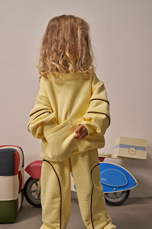 Sarı Asimetrik Cep Detaylı Oversize Çocuk Alt Üst Takım