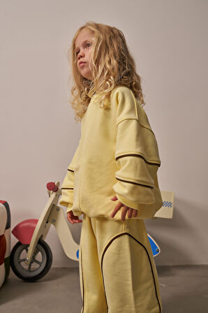 Sarı Asimetrik Cep Detaylı Oversize Çocuk Alt Üst Takım