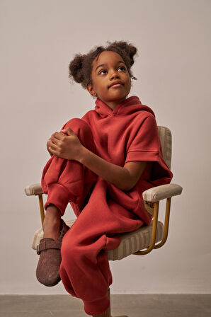 Kiremit Nakışlı Cepli Hoodie Takım