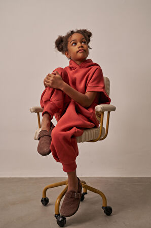 Kiremit Nakışlı Cepli Hoodie Takım