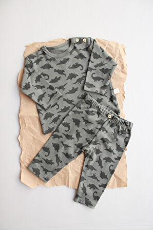 Dinozor Baskılı Bebek Alt Üst Takım