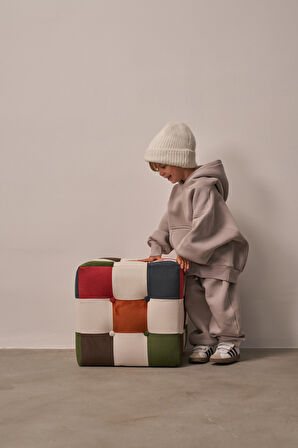 Gri Çocuk Kanguru Cepli Oversize Eşofman Takımı