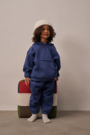 Lacivert Çocuk Kanguru Cepli Oversize Eşofman Takımı