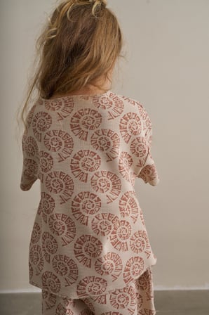 Ohlalakoala Bej Boho Bloom Serisi Waffle Şortlu Takım