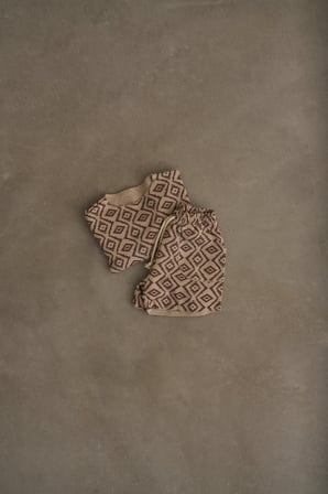 Kahverengi Boho Bloom Serisi Waffle Şortlu Takım