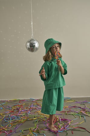 Yeşil Candy Summer Biyeli Şapkalı Poplin Takım