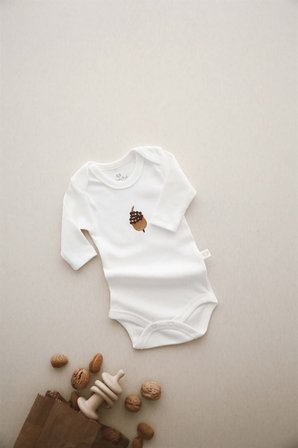 Beyaz Palamut Nakışlı Uzun Kollu Body