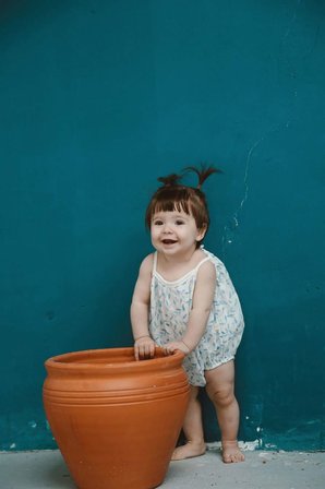 Mavi Çiçek Baskılı İp Askılı Tulum