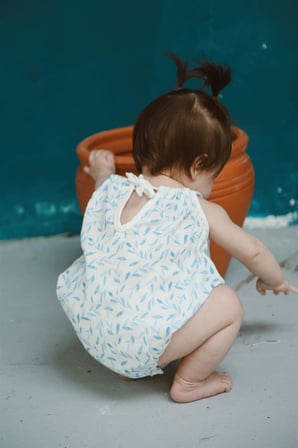 Mavi Çiçek Baskılı İp Askılı Tulum