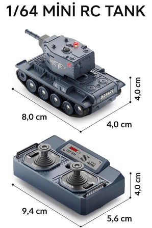 1:64 RC Mini Tank Seti - Kızılötesi Savaş Özellikli 2'li Sesli ve Işıklı Uzaktan Kumandalı Tank