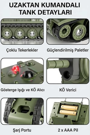 1:64 RC Mini Tank Seti - Kızılötesi Savaş Özellikli 2'li Sesli ve Işıklı Uzaktan Kumandalı Tank