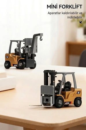 1:64 Metal Uzaktan Kumandalı Forklift ve Römork | Şarjlı İş Makinesi Oyuncak Seti