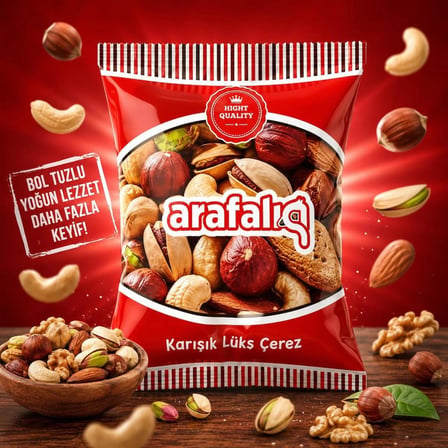 Arafalık Karışık Lüx Kuruyemiş 90 Gr – Antep Fıstıklı, Kajulu, Bademli ve Fındıklı | 20’li Koli
