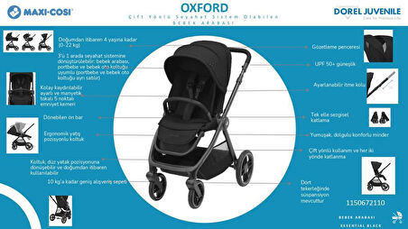 Maxi-Cosi Oxford-Pebble 360 Pro Çift Yönlü Seyahat Sistem Bebek Arabası Twillic Black