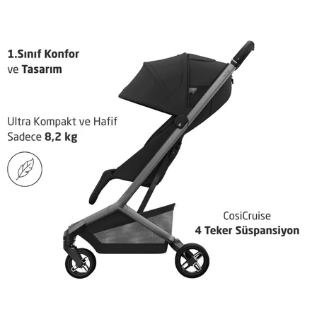 Maxi-Cosi Fame Cabin Portbebesiyle Katlanabilen Led Işıklı Şarj Üniteli Bebek Arabası Black