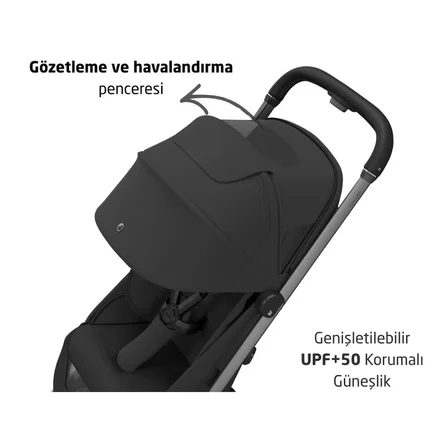 Maxi-Cosi Fame Cabin Portbebesiyle Katlanabilen Led Işıklı Şarj Üniteli Bebek Arabası Black