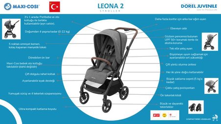 Maxi-Cosi Leona2-Pebble Slide Pro Tek Elle Katlanabilen Çift Yönlü Seyahat Sistem Bebek Arabası Truffle