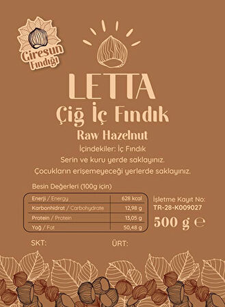 Giresun Çiğ İç Fındık (Naturel)- 500 gr