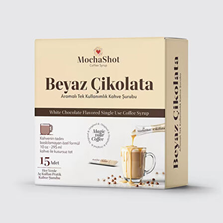 Mocha Shot Beyaz Çikolata Aromalı Tek Kullanımlık Kahve Şurubu 20 ml x 15 Adet
