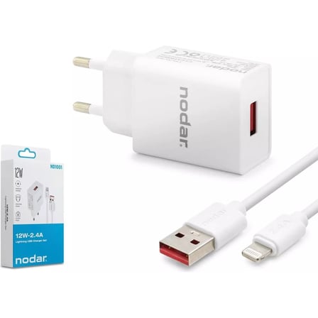Nodar ND1001 Apple iPhone Uyumlu 12W 2.4A Lightning Hızlı Şarj Seti