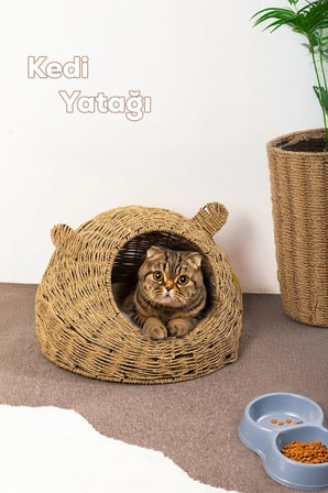 Porsima PH49 Doğal Hasır Örgü Kedi Köpek Yuvası Kedi Köpek Yatağı 55x40cm