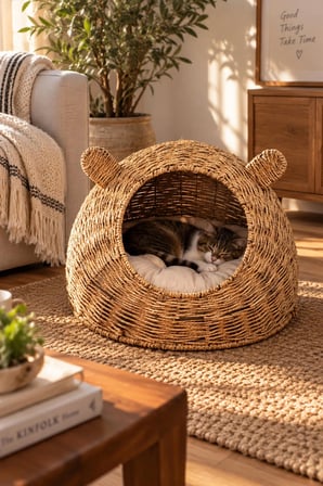 Porsima PH49 Doğal Hasır Örgü Kedi Köpek Yuvası Kedi Köpek Yatağı 55x40cm