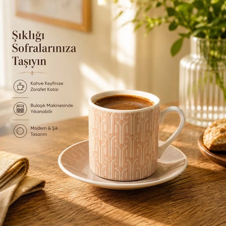 Porsima Sd-210-5 Porselen 6 Kişilik Fincan Seti 12 Parça Türk Kahvesi Fincanı Takımı-100ml