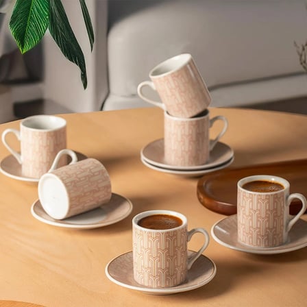 Porsima Sd-210-5 Porselen 6 Kişilik Fincan Seti 12 Parça Türk Kahvesi Fincanı Takımı-100ml