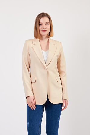 Bej Tek Düğme Ceket