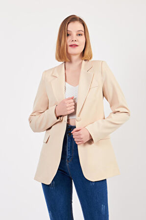 Bej Tek Düğme Ceket