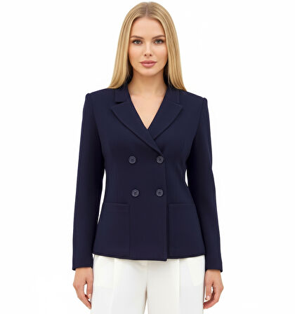 Lacivert Kaşe Kruvaze Ceket