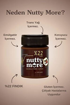 Nutty More %22 Kakaolu Fındık Ezmesi 370 gr x 2 Adet