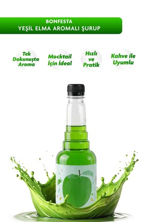 Bonfesta Yeşil Elma Şurup 750ml – Aromalı Şurup – Kokteyl Şurubu
